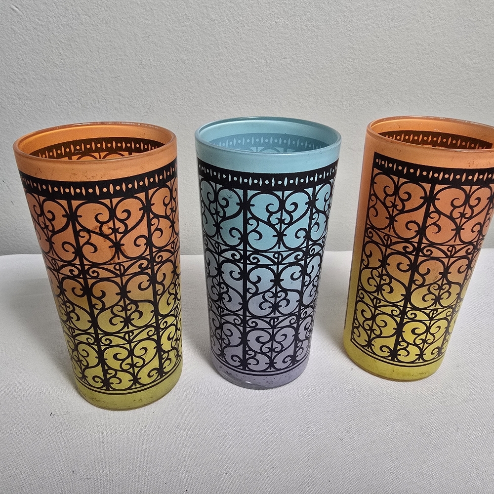 Mid Century Starlyte Vintage Madrid Scroll Rare Barware High Ball Glasses MCM - Picture 4 of 6